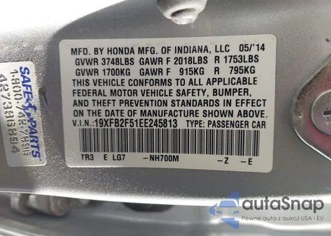 2014 Honda Civic Lx из США, поврежденный, VIN 19XFB2F51EE245813